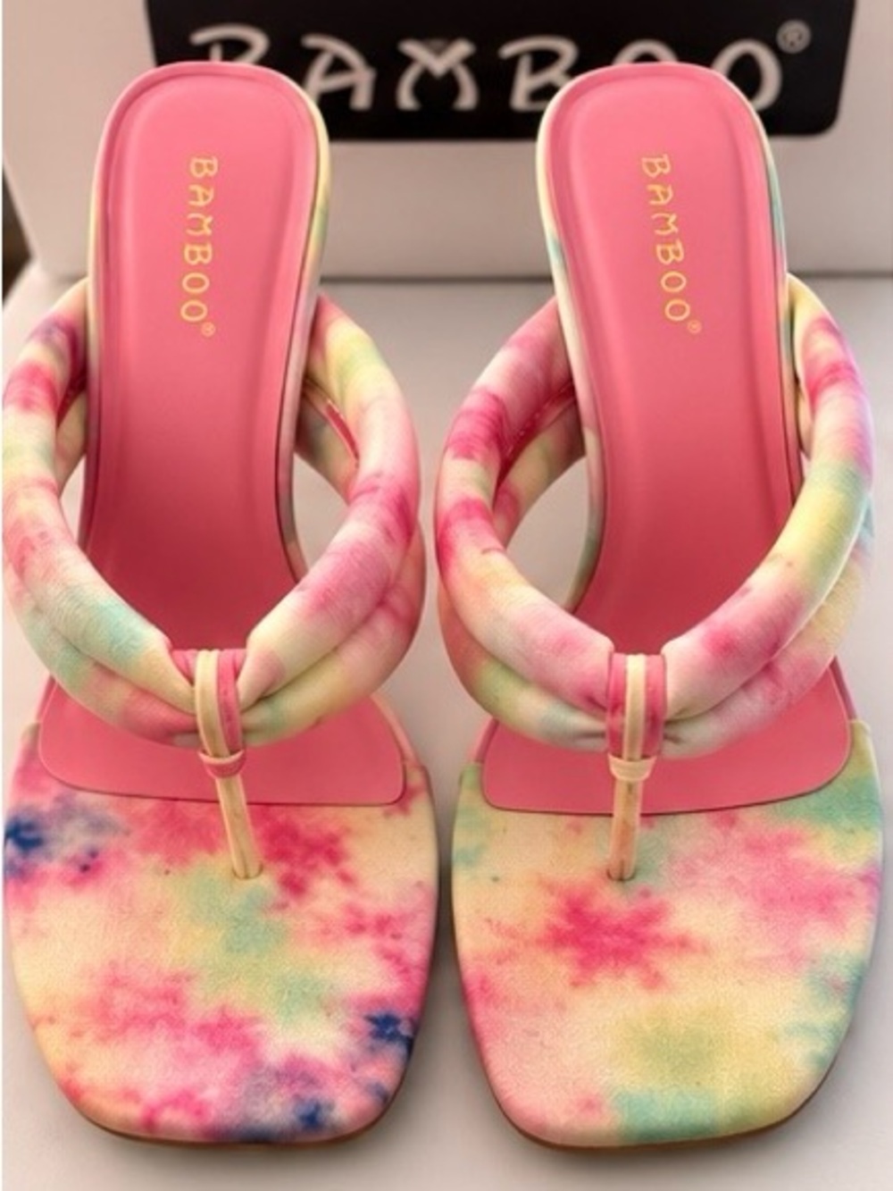BAMBOO Pink Tie-Dye Plush Foam Toe-Post Sandals
